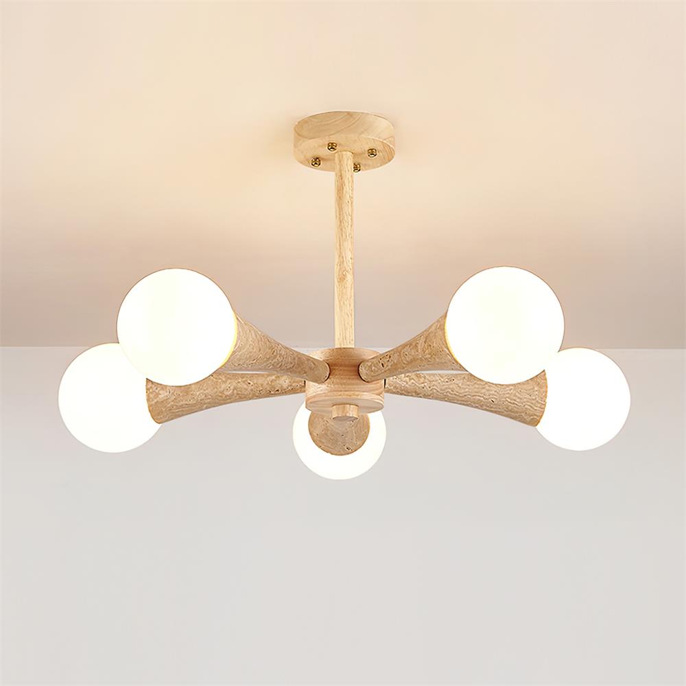 Ceiling Light Branching Travertine Arm Flush Mount With Opal Glass
